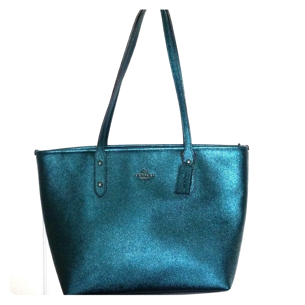 Coach Metallic Green City Tote NWOT